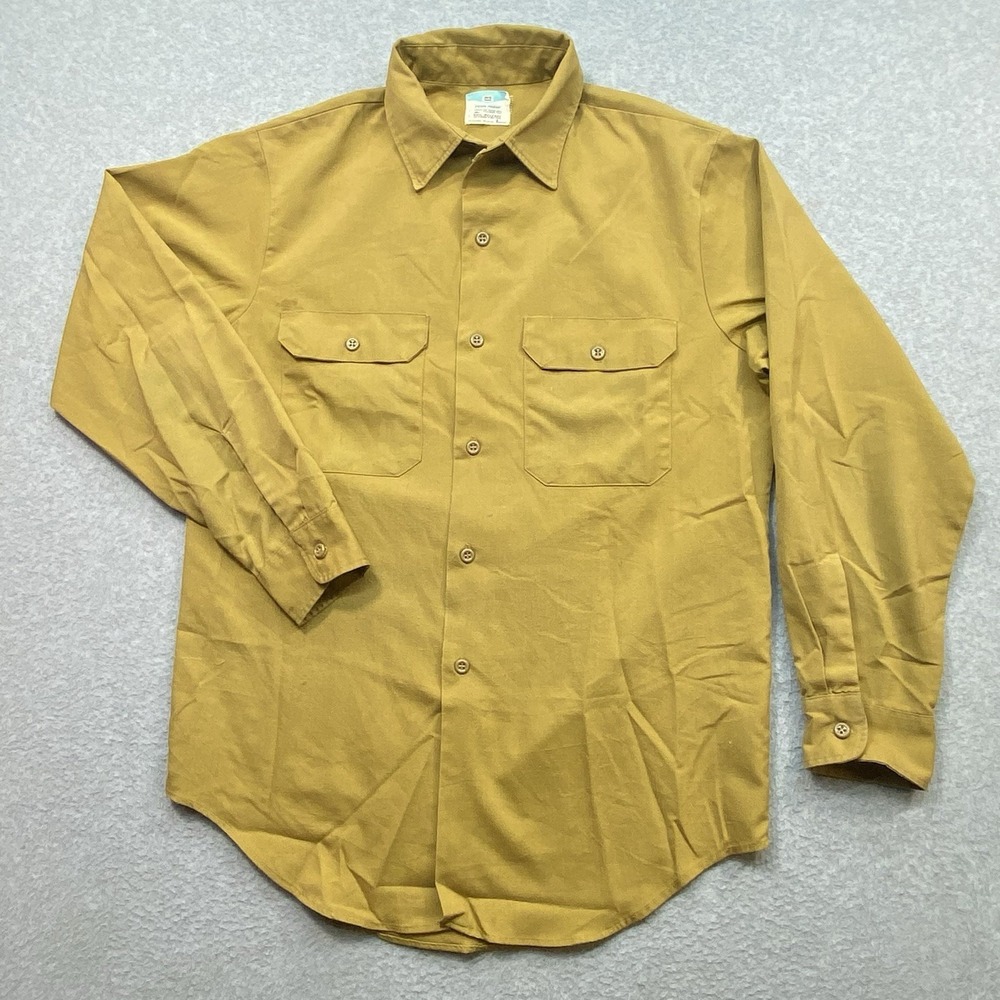 Big Mac Penn Prest Work Shirt Sz L Mens Tan Vintage Utility Button Down Penneys